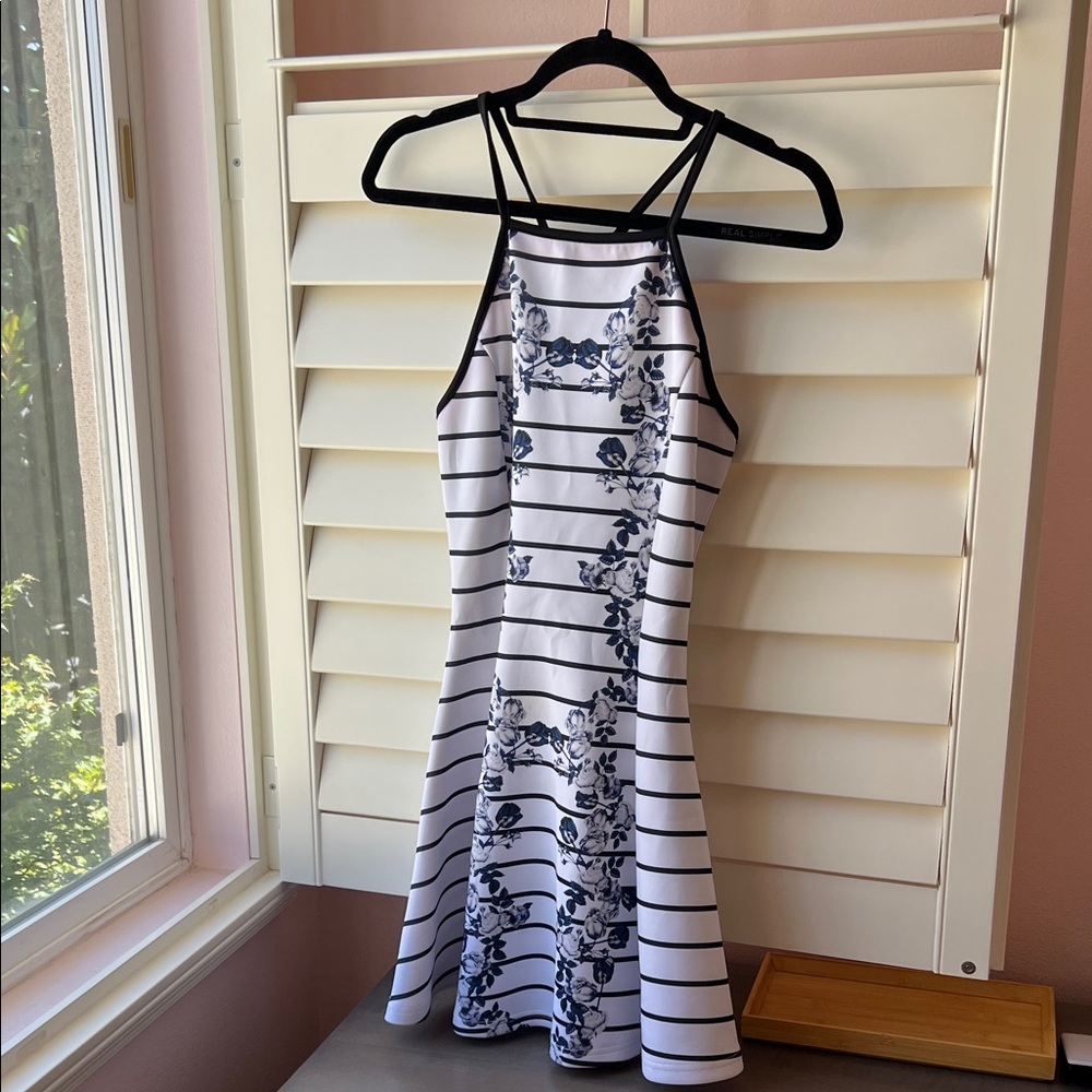 Striped Halter Dress with Floral Design